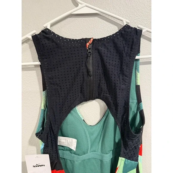 Nike Swimsuit Womens Small Black Green Swoosh Logo Keyhole Zipper Back One-Piece - Picture 8 of 9